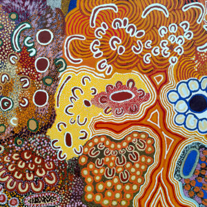The boy who turned into wind (pirriya) at Walu rockhole - Painting - Angilyiya Mitchell, Anawari Mitchell, Maimie Nginytja Butler, Narelle (Ethel) Holland, Jennifer Nginyaka Mitchell