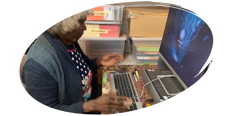 Feature - Arts worker at Mantamaru Ethel Narelle Holland learning to use email and the internet for her work Feature - Arts worker at Mantamaru Ethel Narelle Holland learning to use email and the internet for her work